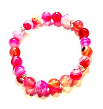 Armbånd - "Støt brysterne-armbånd" pink agat perler 8 mm med små forsølvet mellemled